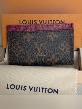 Louis Vuitton Logo Monogram Burgundy Card Holder Wallet RFID CHIPPED w/ Box